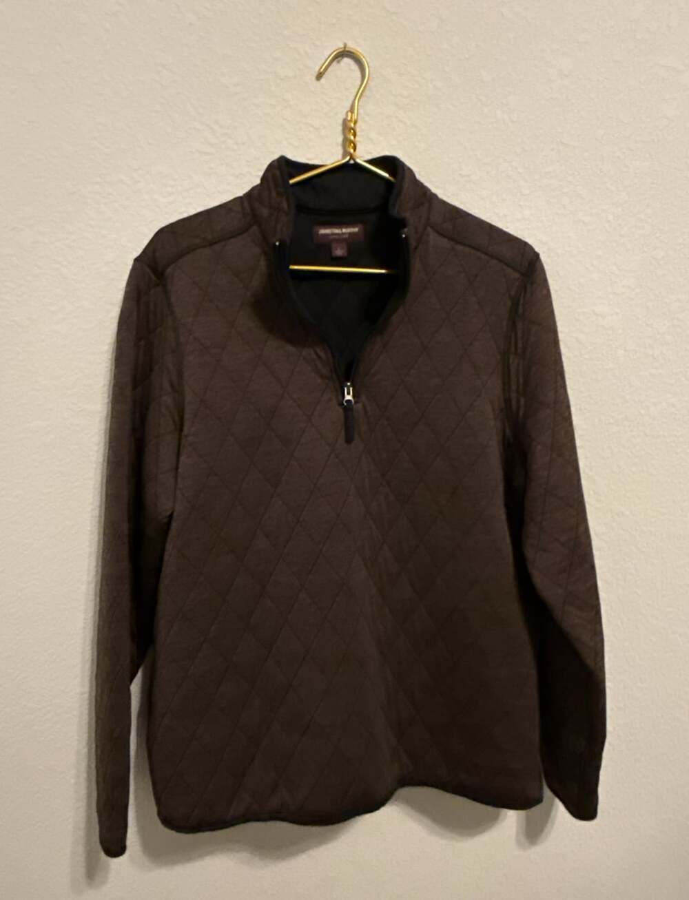 Johnston & Murphy Mens Brown Diamond Quilted 1/4 Zip Pullover